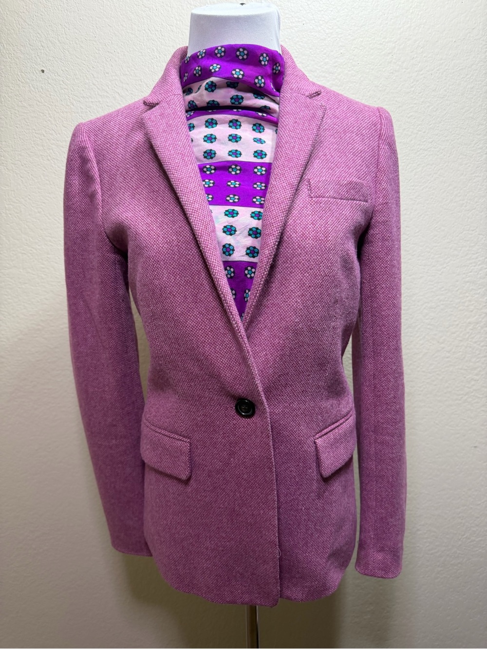 J. Crew Regent Donegal Wool Silk Blend Blazer 4  Tweed Pink Herringbone Academia